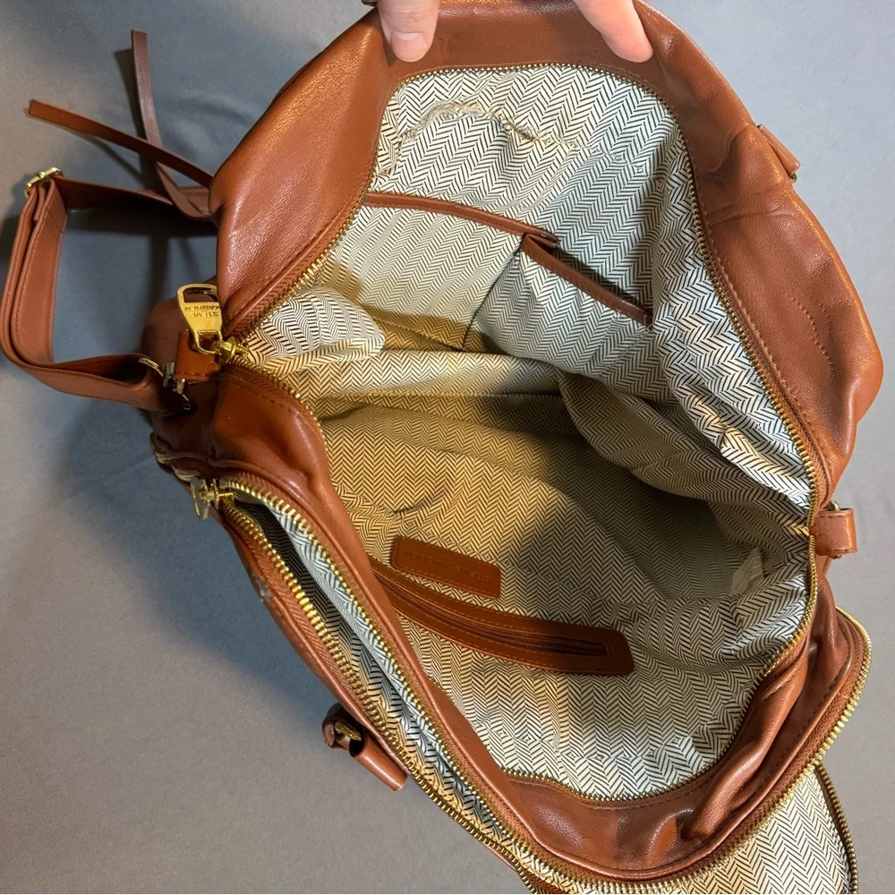 Steve Madden Cognac Leather Laptop Satchel with Crossbody Strap